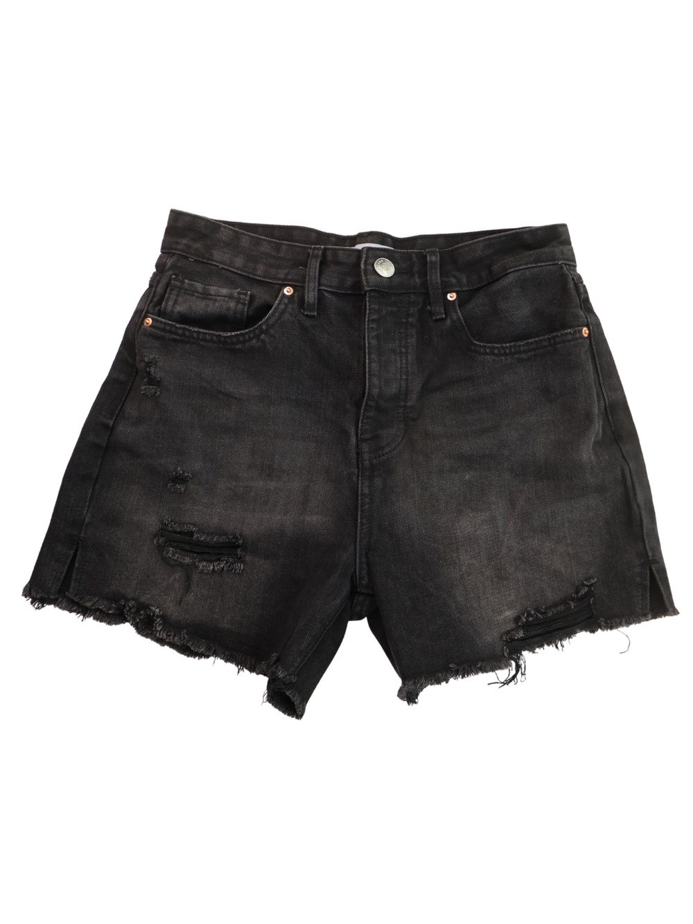 YMI Black Distressed Denim Shorts Womens 3/26 High Rise Frayed Raw Hem Cutoff